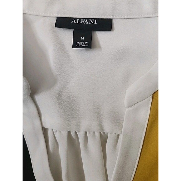 Alfani Women's Medium Button Up Career Shirt Top Black & Geometric Print NWT - Picture 3 of 10